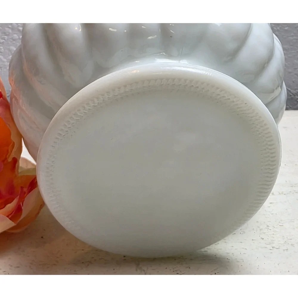 Vintage Randall Glass Co. Milk Glass Pedestal Planter Glossy White‎ Rope Texture